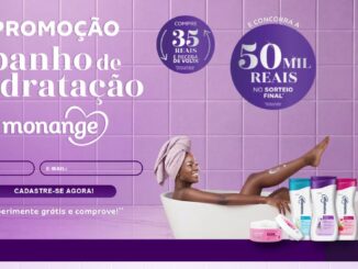 Banner da Promoção Monange Banho de Hidratação: compre R$35 em produtos e receba de volta em cartão virtual, além de concorrer a R$50 mil no sorteio final.