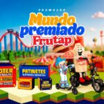 Banner da Promoção Mundo Premiado Frutap com prêmios como scooter elétrica adulto, patinetes elétricos infantis, mesada de R$1.000 durante 1 ano, 1 tonelada de produtos para doação, R$200 todos os dias e Kit Diversão todos os dias.