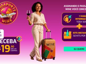 Banner da promoção Passaporte Wine: assine por R$19,90/mês, receba R$19,90 em compras e concorra a uma viagem internacional toda semana e 50 kits instantâneos por semana.