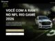 Banner da promoção "Você com a RAM no NFL Rio Game 2026", com picapes RAM 1500, Dakota e outra versão expostas em um campo de futebol americano, ao lado de um capacete e uma bola da NFL.