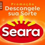 Banner da Promoção Seara Descongele sua Sorte, com logotipo da marca em vermelho e amarelo sobre fundo laranja vibrante.