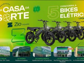 Banner da Promoção Sua Casa Dá Sorte da Zio Móveis no Espírito Santo, com cinco bikes elétricas a serem sorteadas, uma por loja participante.