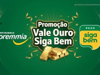 Banner da Promoção Vale Ouro Siga Bem, parceria entre Petrobras Premmia e Rede Siga Bem, com barras de ouro em destaque sobre fundo verde.