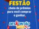 Arte da promoção Raspinha Premiada do Aniversário Deskontão Atacado, com fundo azul, confetes vermelhos e texto "Festão cheio de prêmios para você comprar e ganhar"