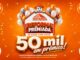 Arte publicitária da promoção Reforma Premiada da Centersul, com fundo laranja, balões coloridos, mascote da marca e destaque para R$50 mil em prêmios em comemoração aos 23 anos da rede.