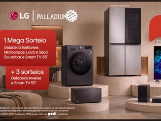 Banner da promoção Casa LG em parceria com o Shopping Palladium de Curitiba, exibindo eletrodomésticos e eletrônicos LG como prêmios: Geladeira Instaview, Lava e Seca, Micro-ondas, Soundbar e Smart TV 85".