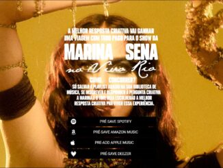 Banner da promoção Você na Turnê de Coisas Naturais da Marina Sena no Vivo Rio, com opções de pré-save nas plataformas Spotify, Amazon Music, Apple Music e Deezer.