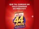 Arte da campanha de aniversário de 44 anos do Supermercado Precito, com fundo vermelho, logotipo da rede e a pergunta sobre ganhar um vale-compras.
