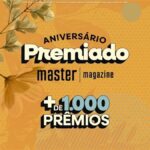 Banner da promoção Aniversário Premiado Master Magazine com mais de 1.000 prêmios.