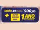 Banner da promoção Aniversário Premiado Perto Atacadista com mulher sorridente abraçando balão roxo em formato de número 2 e anúncio de 49 vales-compras de R$500,00 mais sorteio final de 1 ano de rancho.