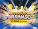 Banner da promoção Aniversário Turbinado Brasil Atacadista em Santa Catarina, com logotipo da rede, balões amarelos e vales-compra voando entre corredores de supermercado.