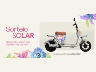 Arte do Sorteio Solar Primavera-Verão por Lenny Niemeyer no Shopping Leblon, com uma scooter elétrica ONN N1Lite com estampa floral exclusiva como prêmio.