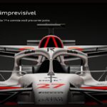 Carro de Fórmula 1 prateado com detalhes vermelhos e número 27, visto de frente sobre fundo escuro, com o título Desafie o imprevisível e o botão Comece o desafio da campanha Audi Challenge Run 2026 Brasil.
