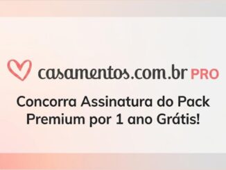 Logotipo do Casamentos.com.br PRO com coração rosa e texto convidando a concorrer a uma assinatura do Pack Premium por 1 ano grátis.