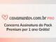 Logotipo do Casamentos.com.br PRO com coração rosa e texto convidando a concorrer a uma assinatura do Pack Premium por 1 ano grátis.