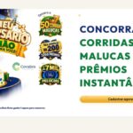 Banner da promoção É o Meu Aniversário do Covabra Supermercados com personagem animada ao lado de um bolo de aniversário, selos de 50 Corridas Malucas, 3250 vale-compras de R$200 e mais de 7 mil pelúcias Bem-Estar, com o botão Cadastrar agora.