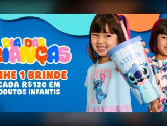 Banner do Dia das Crianças das Lojas Torra 2026: ganhe 1 brinde a cada R$120 em produtos infantis.