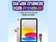 Arte da promoção Dia das Crianças da Shop do Pé com o título "Dia das crianças com presentão", anúncio do sorteio de 4 iPads e a imagem de um iPad prateado ao lado de um menino sorridente e um foguete sobre fundo de céu azul.