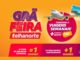 Banner da promoção Grã Feira Telhanorte com avião, cartão-postal de praia, cartão Telhanorte e homem sorridente de terno roxo, anunciando viagens semanais e compras grátis de R$750,00.