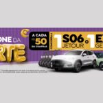 Banner da promoção Meu Carone da Sorte: a cada R$50 em compras, concorra a 1 Jetour S06, 1 Geely EX2 e 10 bikes elétricas Inow. Válida de 22/09/2026 a 23/11/2026.