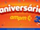 Banner da Promoção Aniversário am/pm 35 Anos, válida de 1º de setembro a 31 de outubro de 2026, com fundo laranja e confetes coloridos.