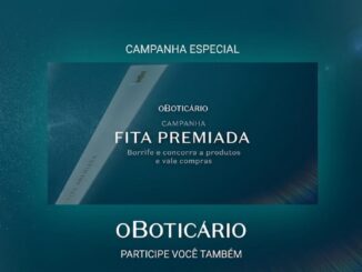 Arte da campanha Fita Premiada de O Boticário, com fita de perfume e convite para participar.