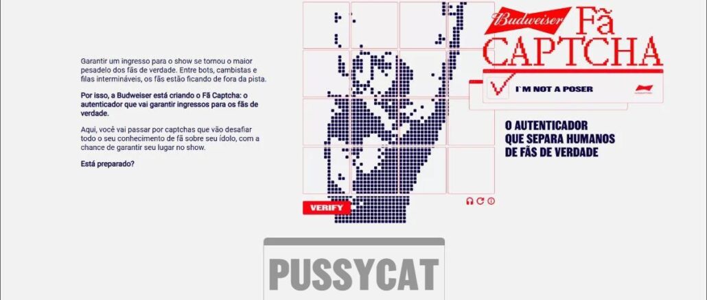Promoção Budweiser FãCAPTCHA Pussycat Dolls Página inicial da promoção Budweiser Fã Captcha com Pussycat Dolls, apresentando um captcha temático para fãs provarem que são verdadeiros.