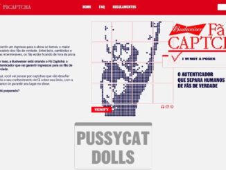 Página inicial da promoção Budweiser Fã Captcha com Pussycat Dolls, apresentando um captcha temático para fãs provarem que são verdadeiros.
