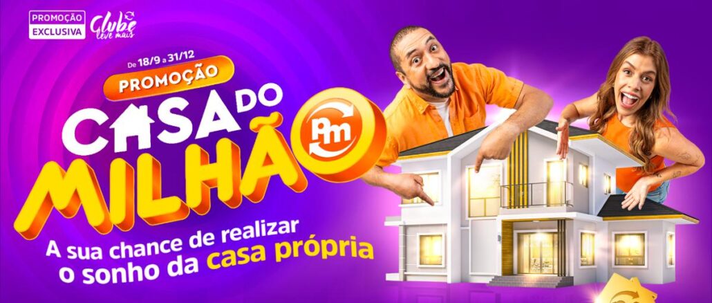 Promoção Casa do Milhão Pague Menos Supermercados no Interior de São Paulo Banner da Promoção Casa do Milhão do Pague Menos Supermercados, com vigência de 18 de setembro a 31 de dezembro, em que a cada R$150 em compras o participante recebe um número da sorte para concorrer a uma casa de R$1.000.000,00.