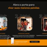 Banner da Promoção Portas Premiadas Mastercard com três categorias de prêmios: Velocidade, Futebol e Música, cada uma com datas de sorteio e experiências exclusivas a concorrer.