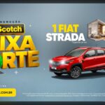 Banner da Promoção Scotch Fixa Sorte 2026, da 3M, com prêmios de 1 Fiat Strada, R$10 mil e R$500 em cashcards, e participação pelo site promocaofixaforte.com.br.