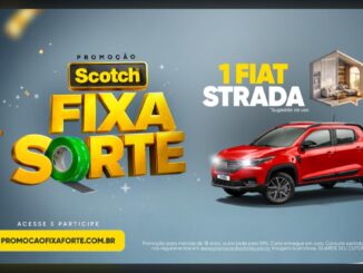 Banner da Promoção Scotch Fixa Sorte 2026, da 3M, com prêmios de 1 Fiat Strada, R$10 mil e R$500 em cashcards, e participação pelo site promocaofixaforte.com.br.