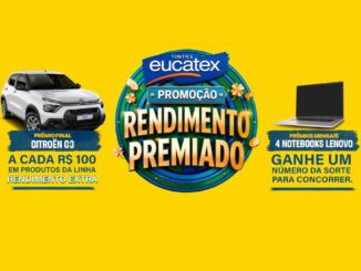 Banner da Promoção Rendimento Premiado Tintas Eucatex, com prêmio final de um Citroën C3 e prêmios mensais de 4 notebooks Lenovo.