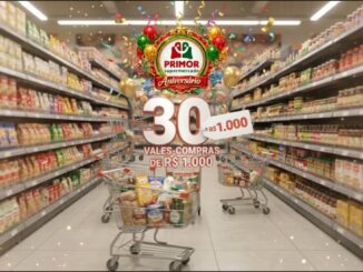 Arte da Promoção de Aniversário Primor Supermercado 2026, com 30 vales-compras de R$1.000 cada para sortear em Brasília.