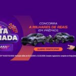Banner roxo da promoção Rota Premiada Speedmax Pneus com dois SUVs cinza, uma motocicleta, botão Quero Participar e homem de cabelos grisalhos sorrindo à direita.