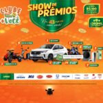 Promoção Show de Prêmios Alvorada Supermercados 43 Anos com Você, com prêmios como Fiat Fastback, moto BMW G 310R, quadriciclo ATV 260, scooters elétricas, vales-compra, máquinas lava e seca Philco, iPhones 17 e PlayStation 5.