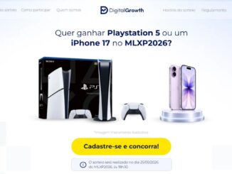 Banner do sorteio Digital Growth 2026 com prêmios PlayStation 5 e iPhone 17, promovido durante o evento MLXP2026, com sorteio em 25 de setembro de 2026.