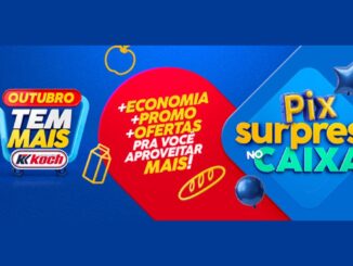 Banner da campanha Outubro Tem Mais dos Supermercados Koch com a promoção Pix Surpresa no Caixa em Santa Catarina.
