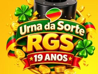 Arte da promoção Urna da Sorte RGS 19 Anos da Rede Grande Sul, com urna preta, trevos verdes, moedas douradas e destaque para R$750 mil em vale-compras.