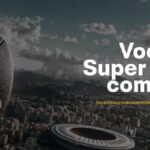 Bola de futebol americano com logotipo da XP sobre paisagem urbana com estádio, ao lado do texto "Você no Super Bowl com a XP".