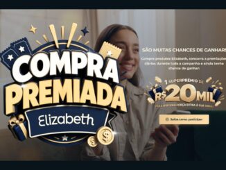Banner da promoção Compra Premiada Elizabeth com jovem sorridente segurando o celular e destaque para o superprêmio de R$20 mil para obra.