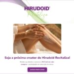 Peça do concurso Hirudoid Revitaliza mostrando mulher aplicando creme na perna, com o convite para ser a próxima creator da marca e concorrer a R$5 mil em vale-compras.