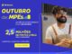 Banner da campanha Outubro das MPEs do BB Seguros, com fundo azul, destaque para 2,5 milhões de pontos Livelo para 50 ganhadores e um homem sorridente de avental segurando uma maquininha de cartão amarela.