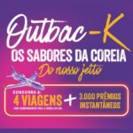 Banner da promoção Outbac-K Os Sabores da Coreia, do Outback, com avião estilizado e destaque para 4 viagens com acompanhante para a Coreia do Sul e 3.000 prêmios instantâneos.