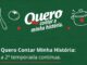 Arte em fundo verde com o título "Quero contar a minha história." em letras brancas, ilustrações de colher, tomate e panela com corações vermelhos, e o texto "Quero Contar Minha História: a 2ª temporada continua."