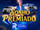 Banner da promoção Sonho Premiado da Rodrigues Colchões com homem fantasiado de gênio ao lado de um carro prata e um caminhão baú azul, anunciando mais de R$175 mil em prêmios.