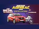 Arte do Sorteios Agrisal 2026 com a frase "+de 200 mil em prêmios", um carro Renault Kwid vermelho e uma moto Honda branca, o selo "+Cashback" e o lema "Tá no app, tá na sorte" sobre fundo azul e vinho.