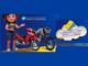 Arte da promoção Aniversário 25 Anos do Grupo Santo Antônio com personagem infantil ao lado de duas motos Honda, cupons amarelo e azul e aviso de sorteio em 23 de maio de 2027 no Hiper Loja Universitária