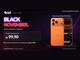 Arte da Black November da EAD Plataforma com a primeira mensalidade por R$99,90, o dobro de acessos simultâneos e armazenamento por 1 ano e um iPhone 17 Pro Max laranja no sorteio, de 26/10 a 30/11/2026