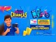 Arte da campanha Mês das Crianças do Armazzem com um menino sorrindo ao lado de um console portátil azul e, ao lado, um console, um hoverboard e uma bicicleta rosa, com a regra de um cupom a cada R$40 em compras com produto de marca parceira.